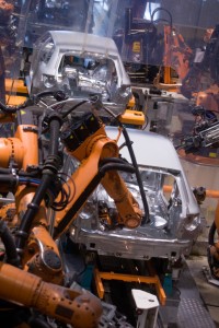 Audi fabriek Ingolstad, produktie A4,A3 en TT<Robots working in a carfactory